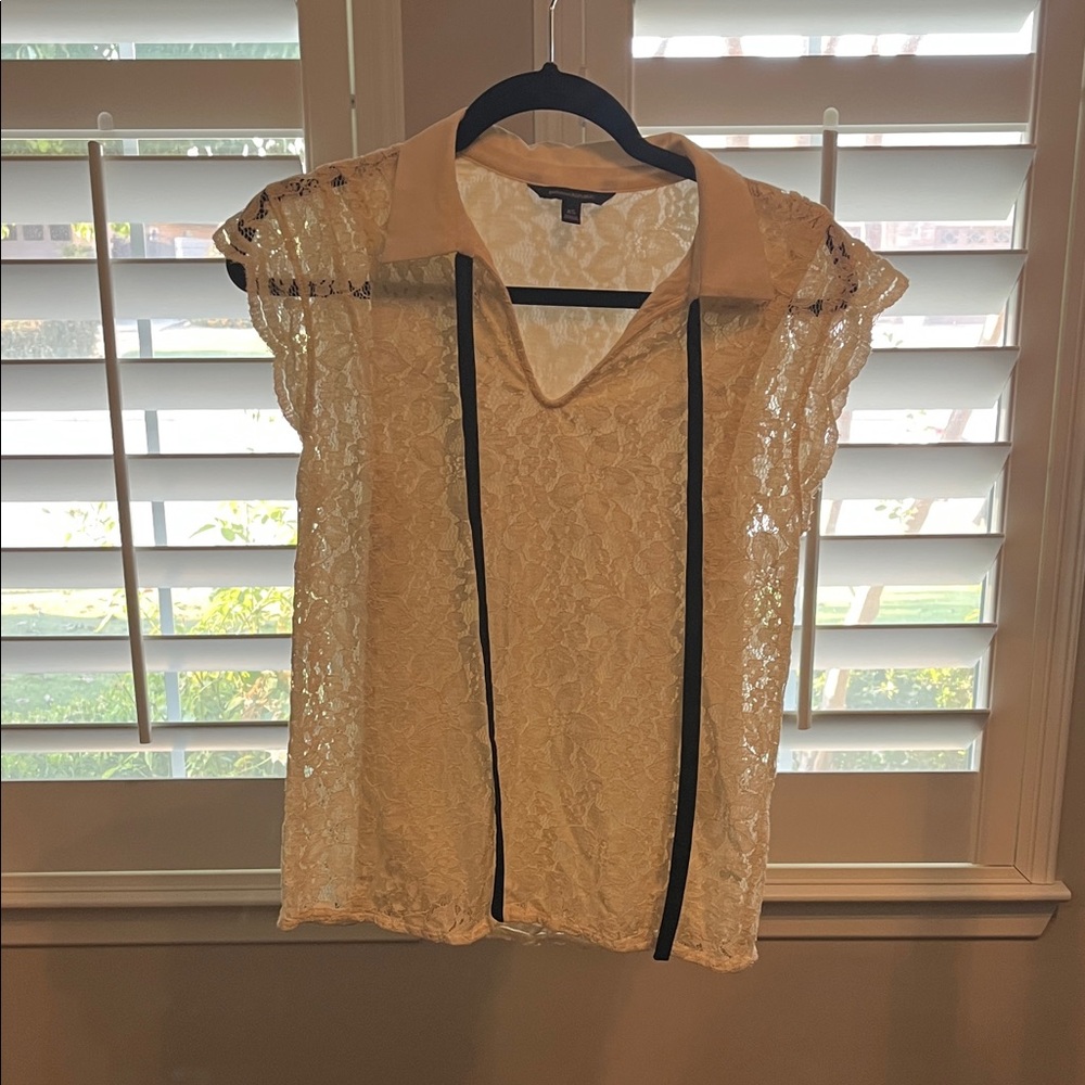Banana Republic Cream Lace Blouse with Black Accents